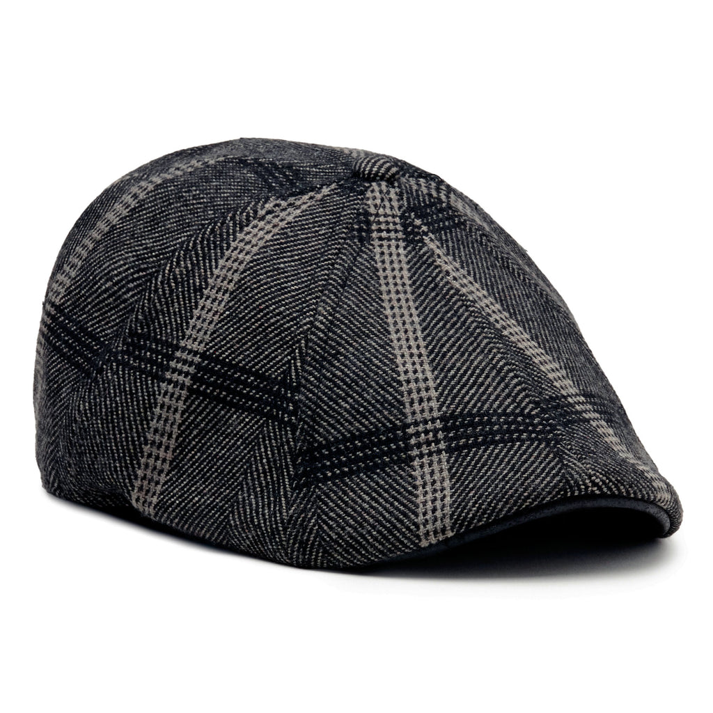 Black Newsboy Plaid Trim Cap Mallalieus Tartan British Wool Newsboy Cap – Village Hat Shop main image 4