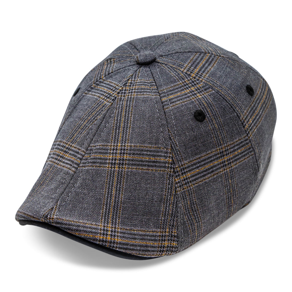 The 8Panel Plaid Trainer Boston Scally Cap (Flat Cap) Iron Grey Plaid