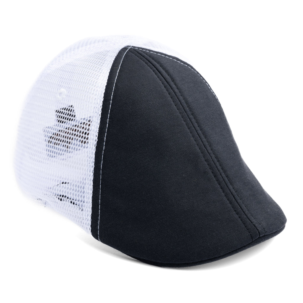 The Mesh Trucker Boston Scally Cap Black With White Cotton The Mesh Trucker Boston Scally Cap Black With White Cotton