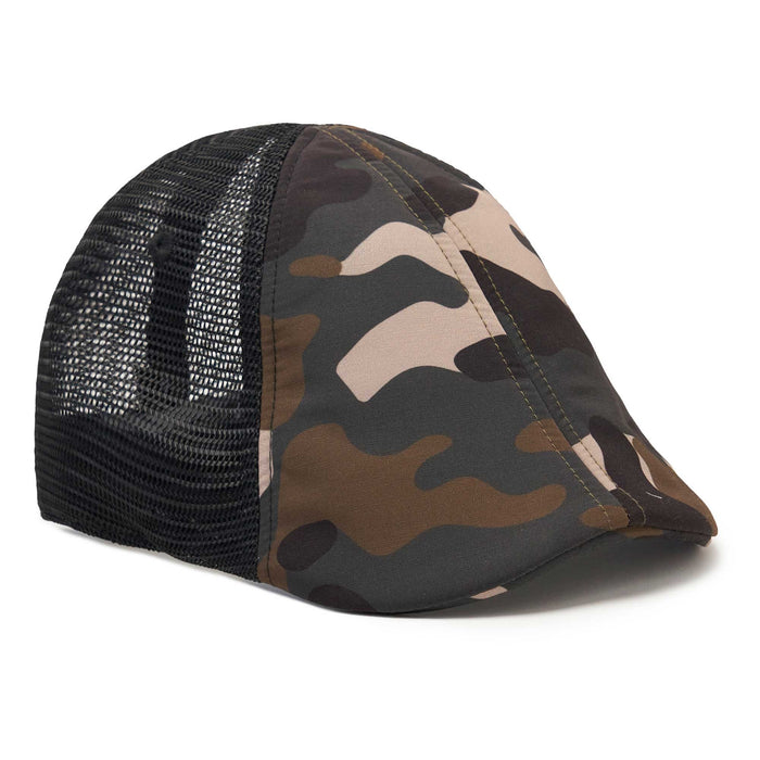 The Mesh Trucker Boston Scally Cap - Camo with Black - featured image