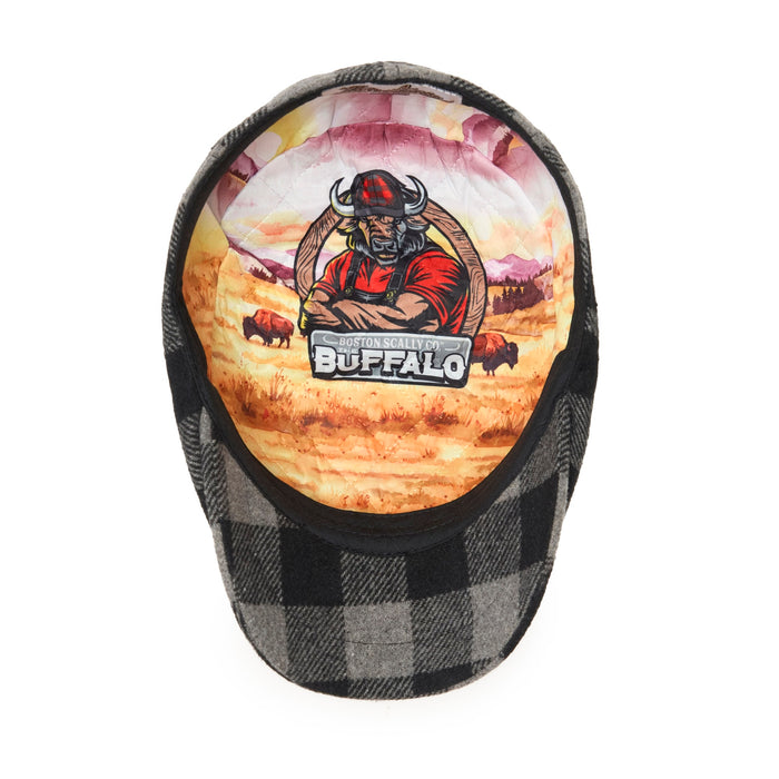 The Buffalo Insulated Baker Boy Boston Scally Cap - Black and Grey Plaid - alternate image