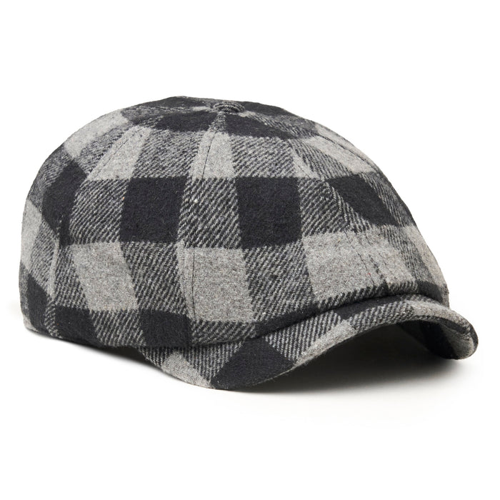 The Buffalo Insulated Baker Boy Boston Scally Cap - Black and Grey Plaid - featured image