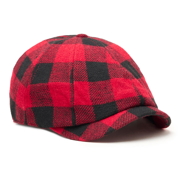 The Buffalo Insulated Baker Boy Boston Scally Cap - Red and Black Plaid - featured image
