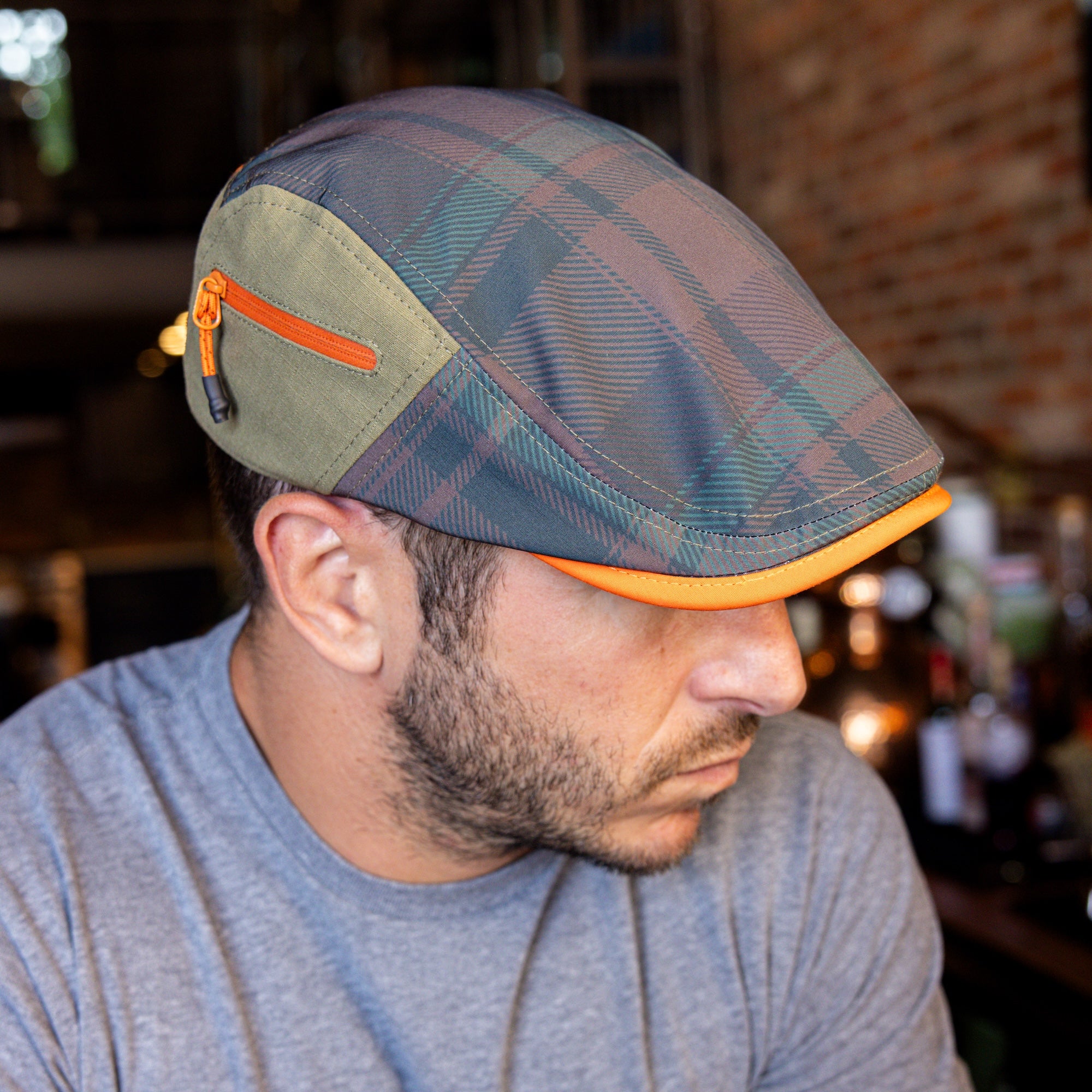 The Campfire Boston Scally Cap - Forest Green & Bonfire Plaid