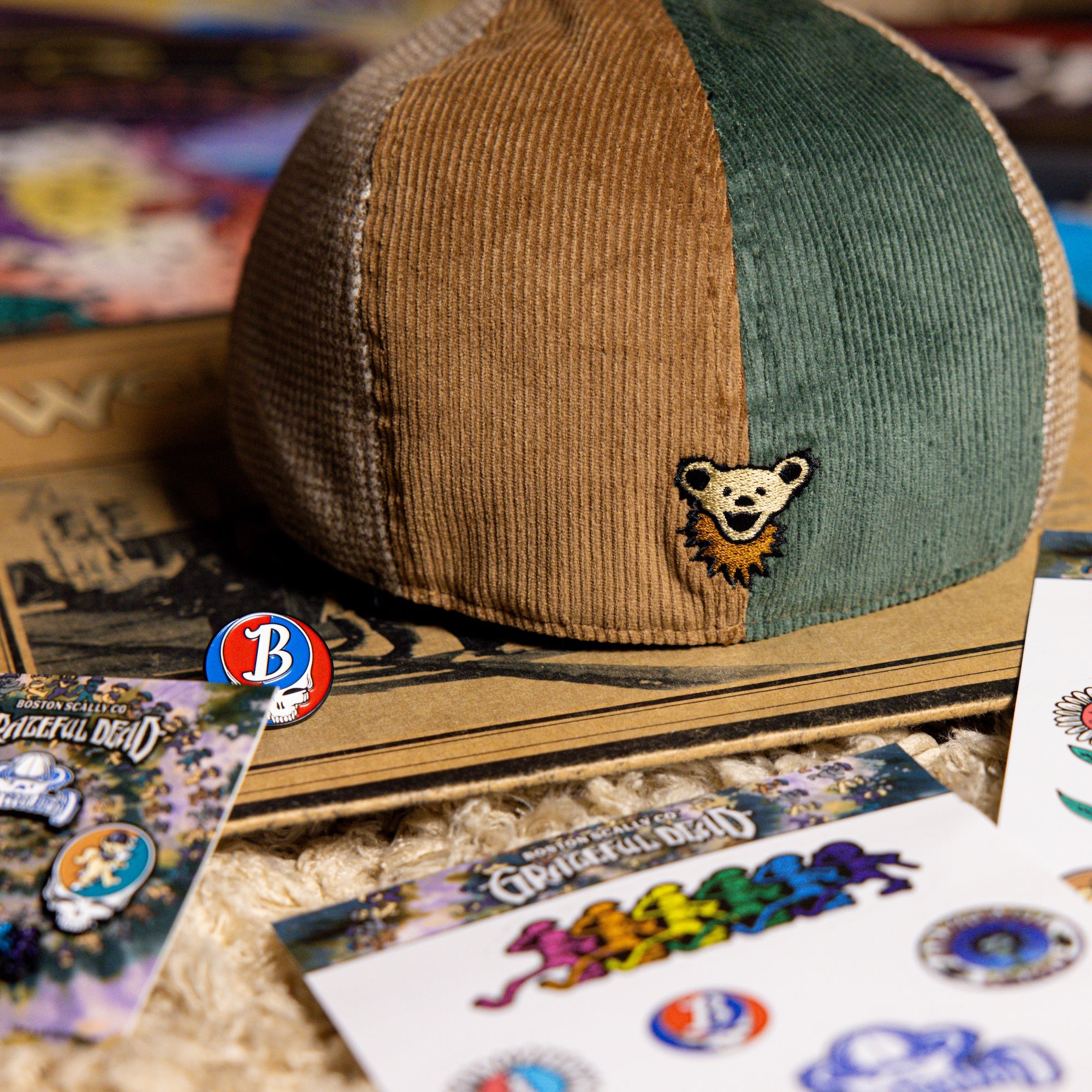 The Grateful Dead Dancing Bears Boston Scally Cap - Truckin' Patchwork