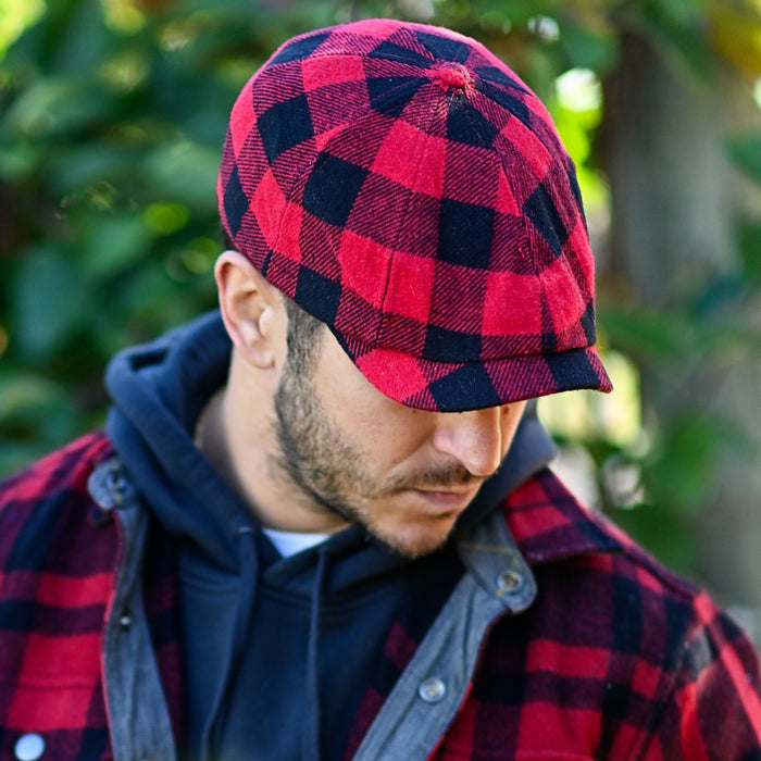 The Buffalo Insulated Baker Boy Boston Scally Cap - Red and Black Plaid - alternate image