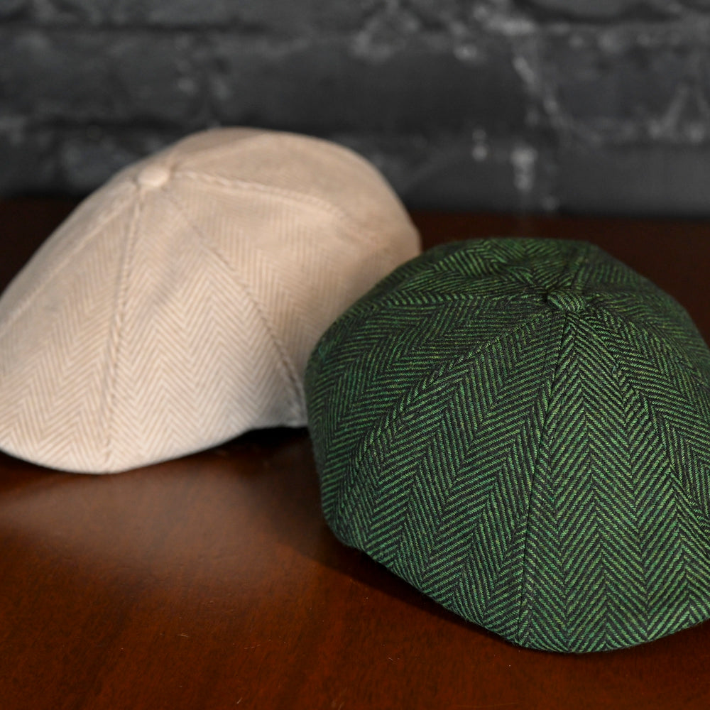 The 8 Panel Irish Boston Scally Cap - White Herringbone
