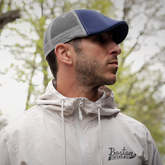 The Mesh Trucker Boston Scally Cap - Navy with Grey - alternate image