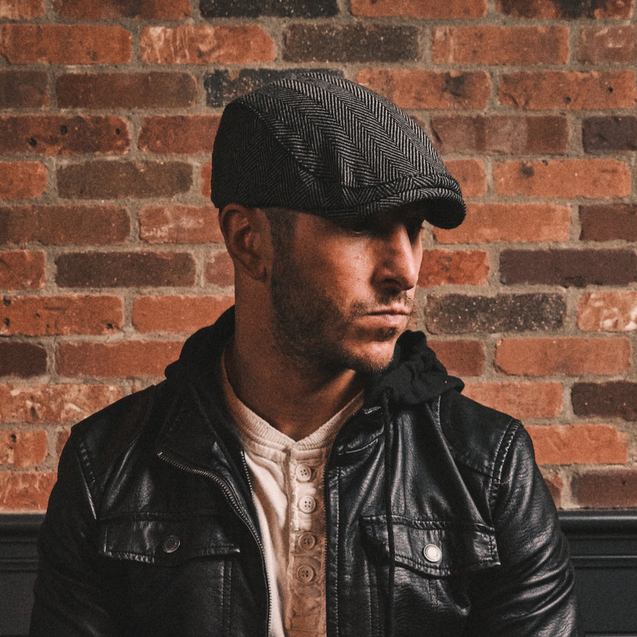 The Original Boston Scally Cap (Flat Cap) - Grey Herringbone