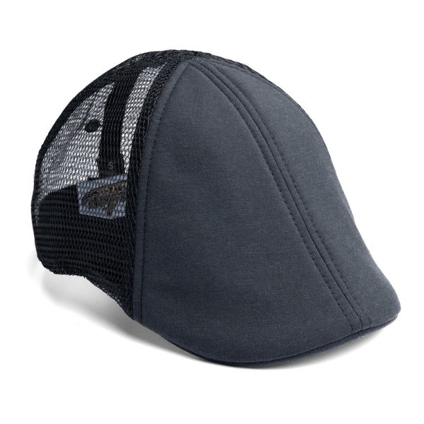 The Mesh Trucker Boston Scally Cap (Flat Cap) - Black with Black