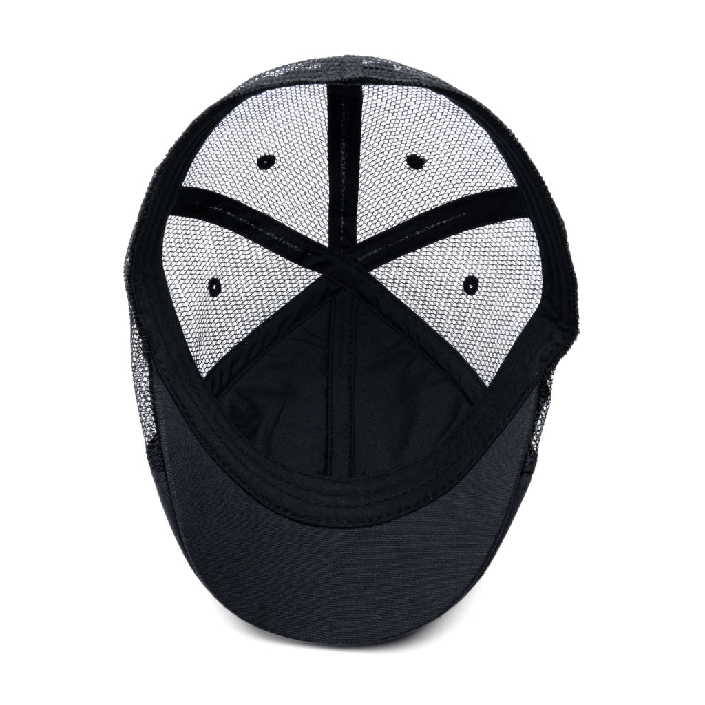 The Mesh Trucker Boston Scally Cap (Flat Cap) - Black with Black