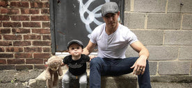 Man and Child on Stoop wearing Boston Scally Caps