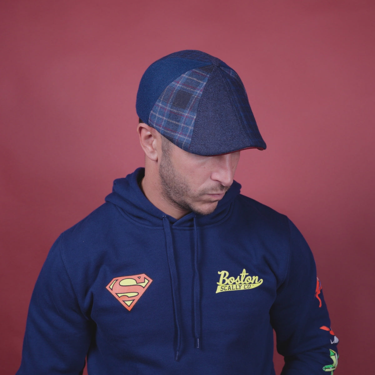 The Superman Boston Scally Cap - Metropolis Blue Patchwork